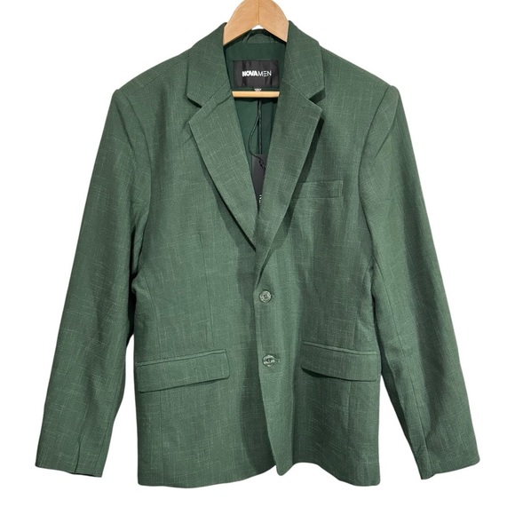 Nova Men Shepton Solid Green Textured Two-Button Blazer Jacket Medium - Picture 4 of 12